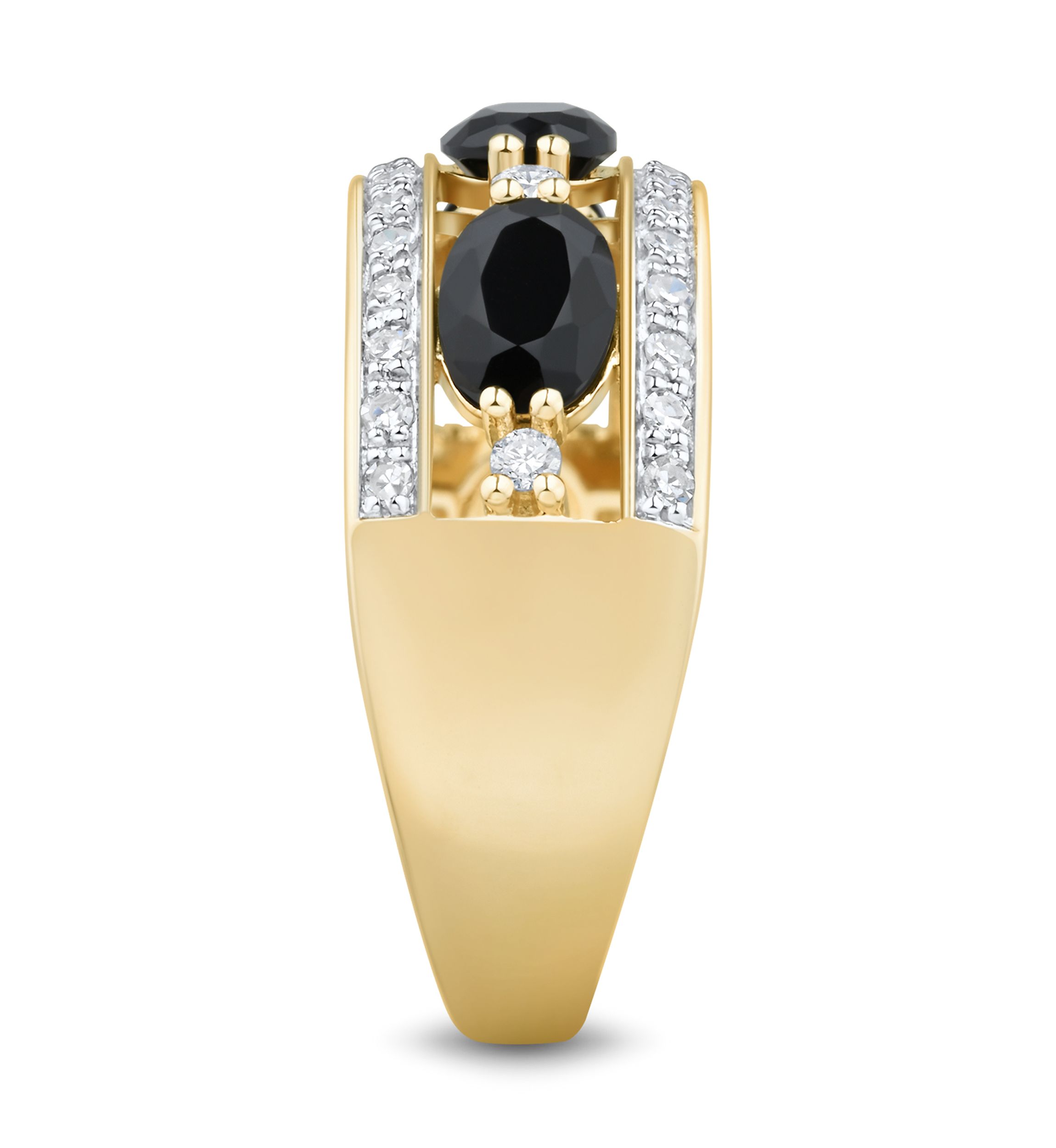 1/4 ct. t.w. Lab Grown Diamond and Onyx Ring in Gold Over Silver