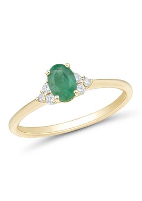 Belk & Co Emerald and 1/10 ct. t.w. Lab Grown Diamond Ring in 10K Yellow Gold