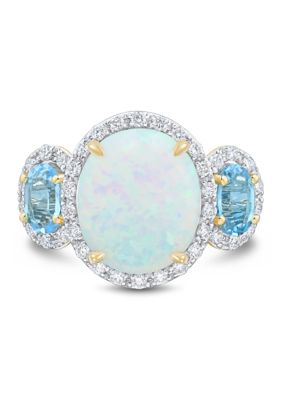 Belk & Co 3/8 ct. t.w. Lab Grown Opal, Diamond, and Swiss Blue Topaz Ring in Gold Over Sterling Silver