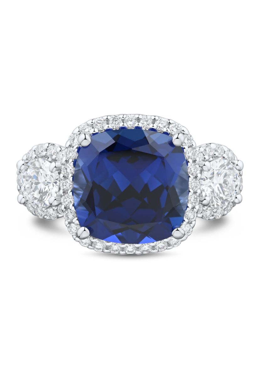 Lab Grown Sapphire and Lab Grown White Sapphire Ring in 10K White Gold