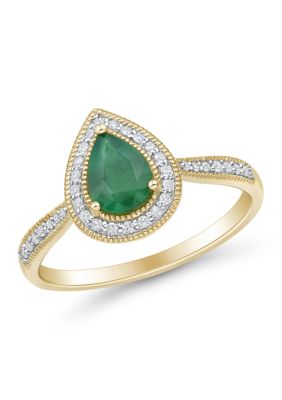 Belk & Co Emerald and 1/8 ct. t.w. Lab Grown Diamond Ring in 10K Yellow Gold