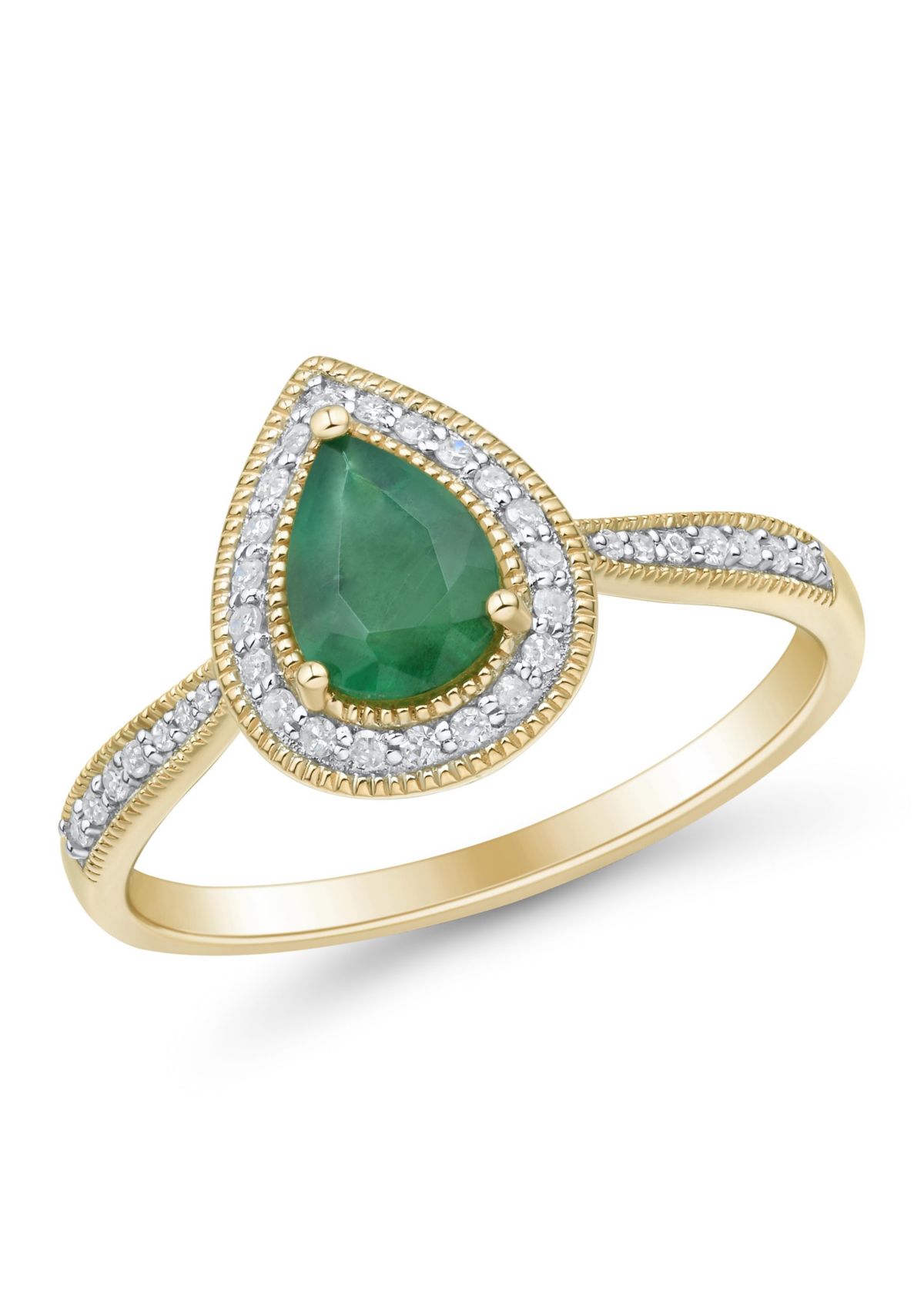 Emerald and 1/8 ct. t.w. Lab Grown Diamond Ring in 10K Yellow Gold