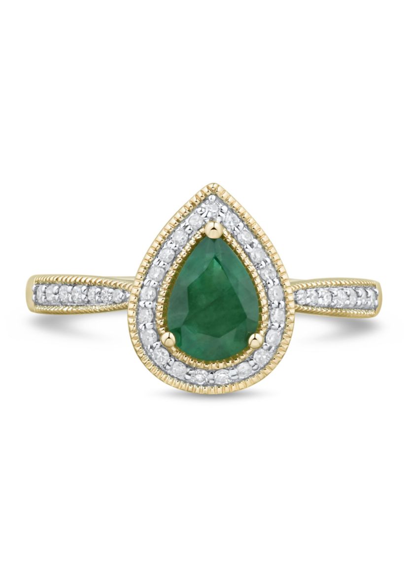 Emerald and 1/8 ct. t.w. Lab Grown Diamond Ring in 10K Yellow Gold