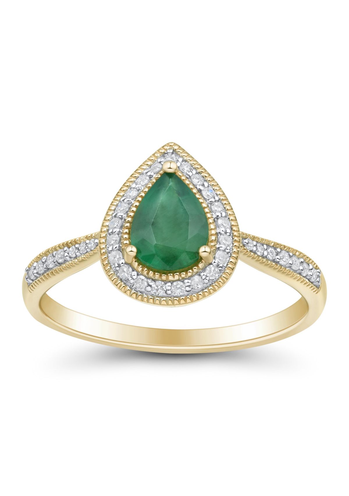 Emerald and 1/8 ct. t.w. Lab Grown Diamond Ring in 10K Yellow Gold