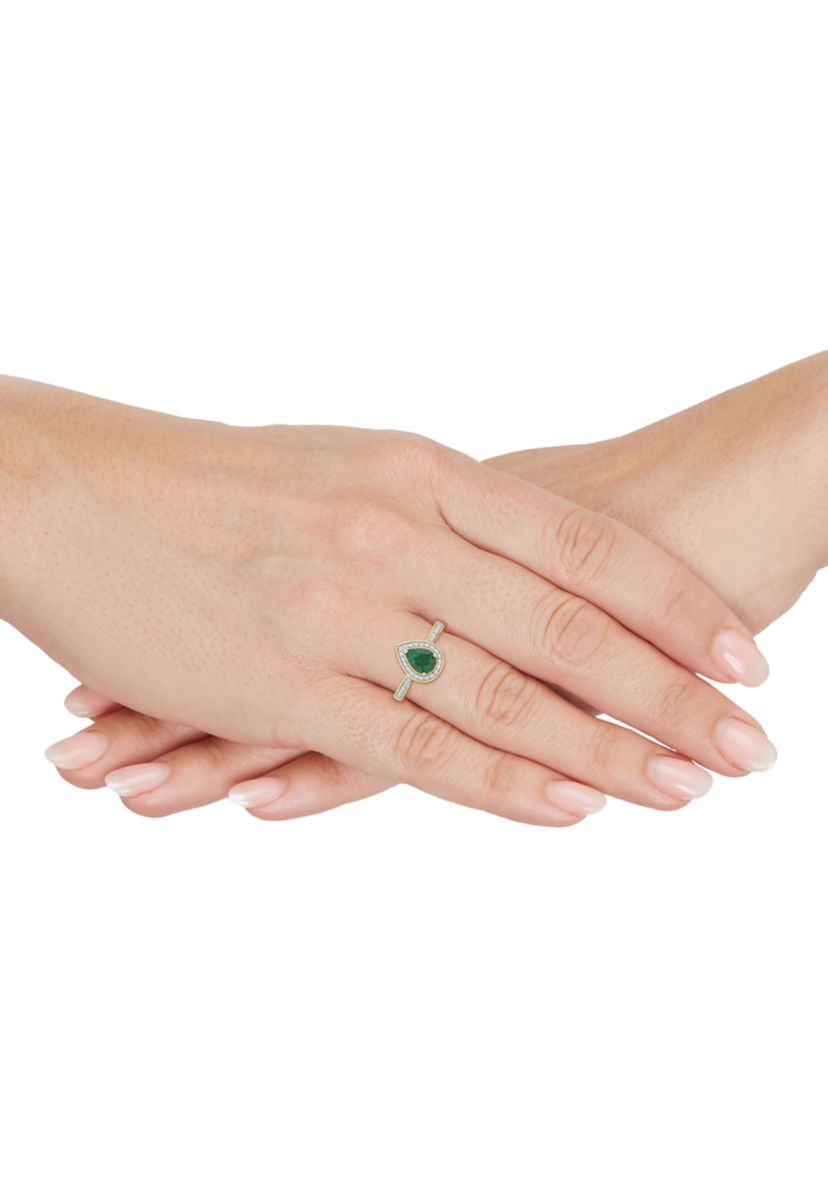 Emerald and 1/8 ct. t.w. Lab Grown Diamond Ring in 10K Yellow Gold