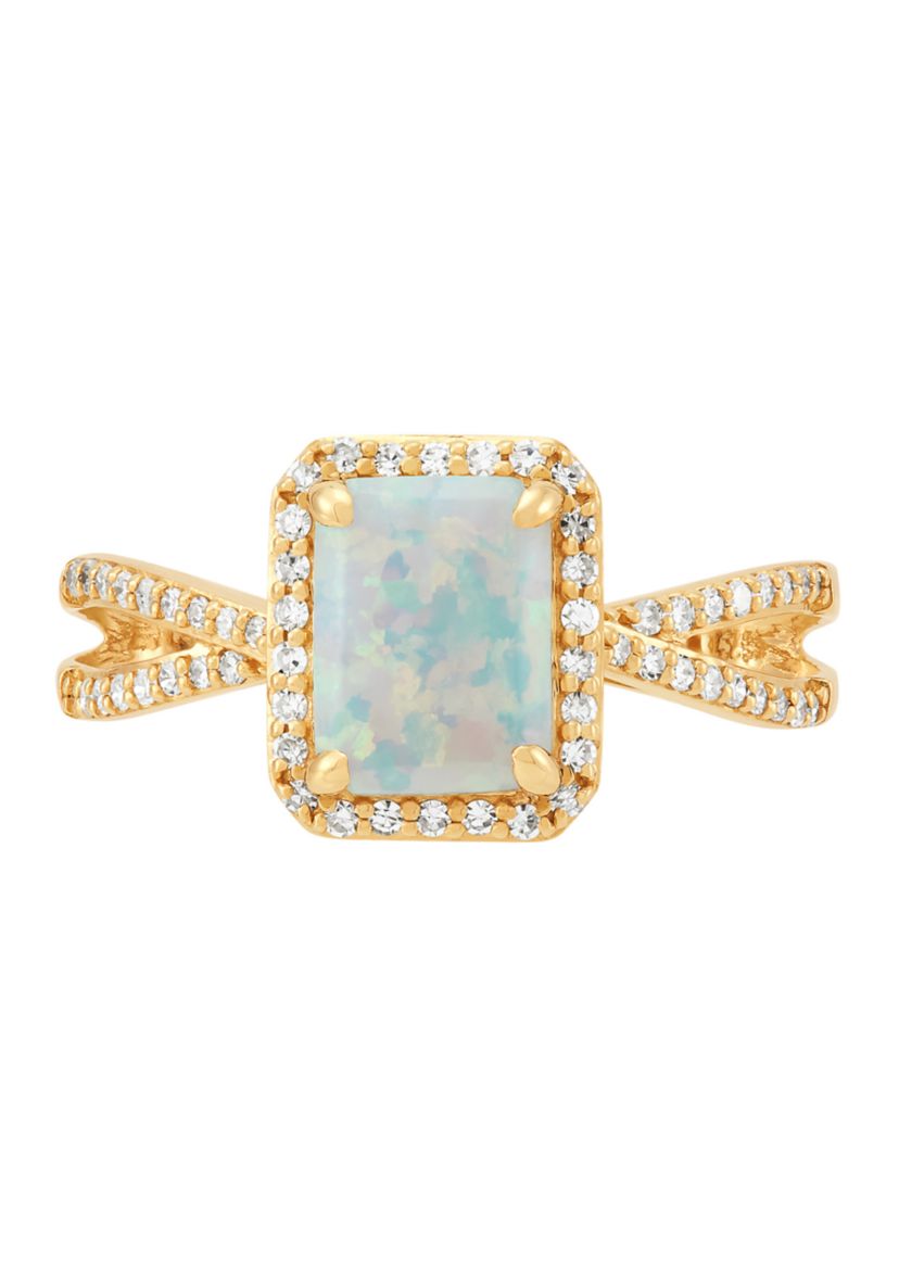 Lab Grown Opal and 1/4 ct. t.w. Diamond Ring in 10K Yellow Gold