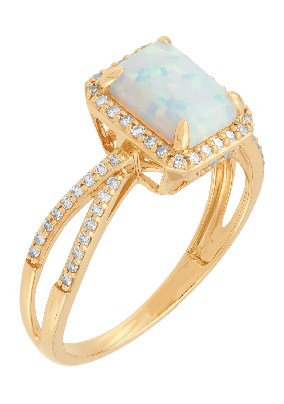 Lab Grown Opal and 1/4 ct. t.w. Diamond Ring in 10K Yellow Gold