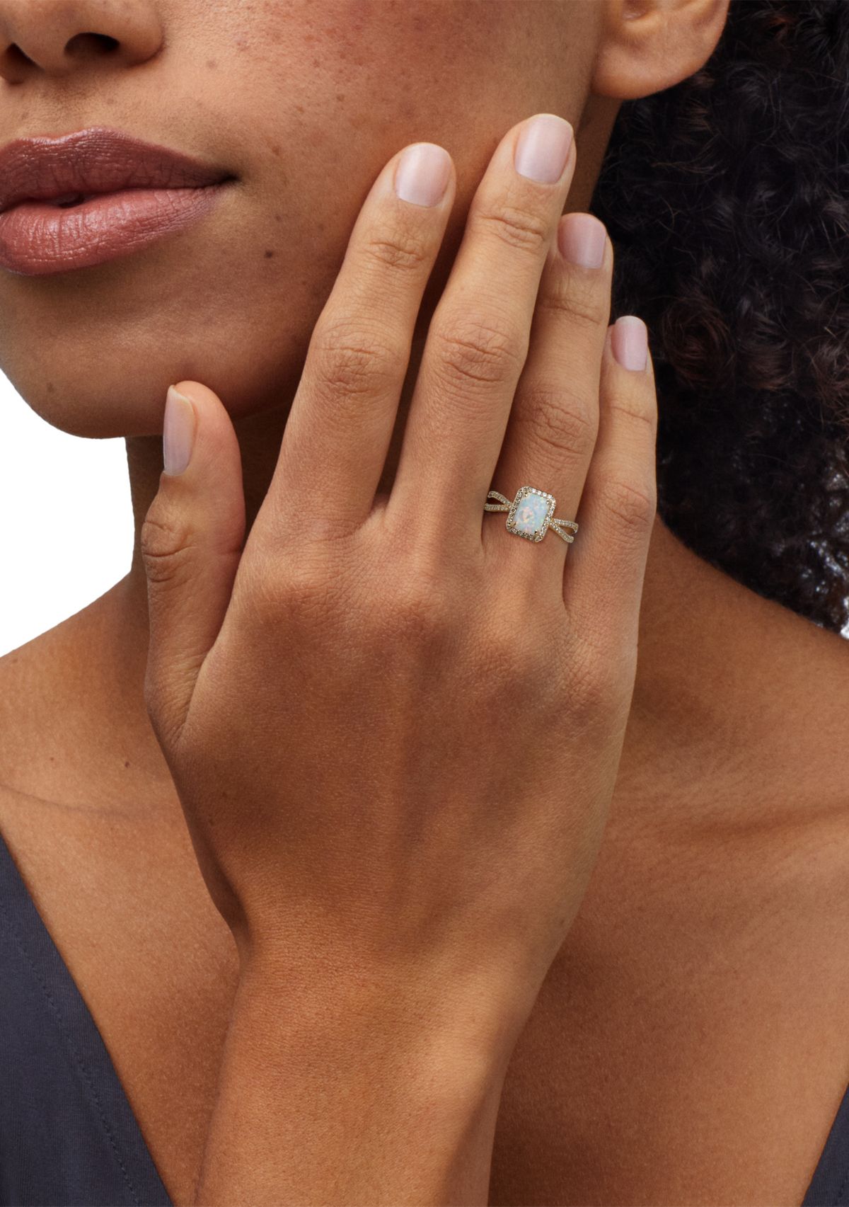 Lab Grown Opal and 1/4 ct. t.w. Diamond Ring in 10K Yellow Gold