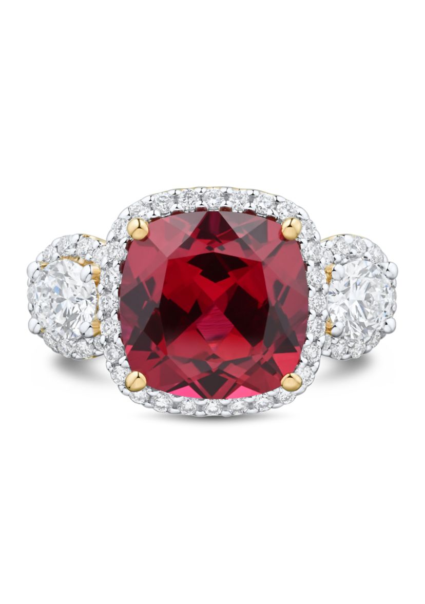 Lab Grown Ruby and Lab Grown White Sapphire Ring in 10K Yellow Gold