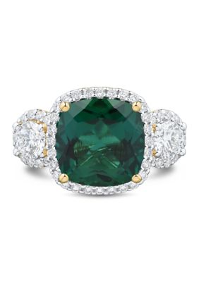 Belk & Co Lab Grown Emerald and Lab Grown White Sapphire Ring in 10K Yellow Gold