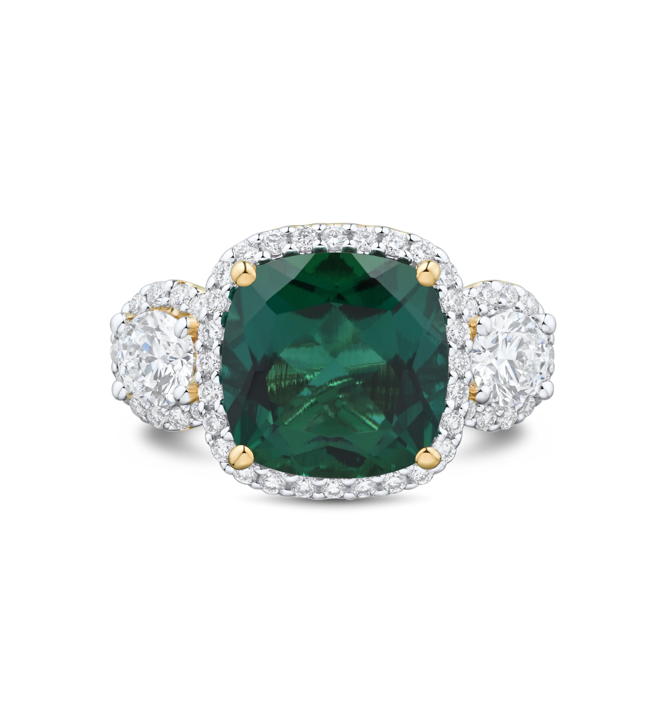 Lab Grown Emerald and Lab Grown White Sapphire Ring in 10K Yellow Gold