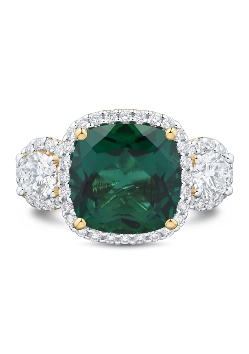 Lab Grown Emerald and Lab Grown White Sapphire Ring in 10K Yellow Gold