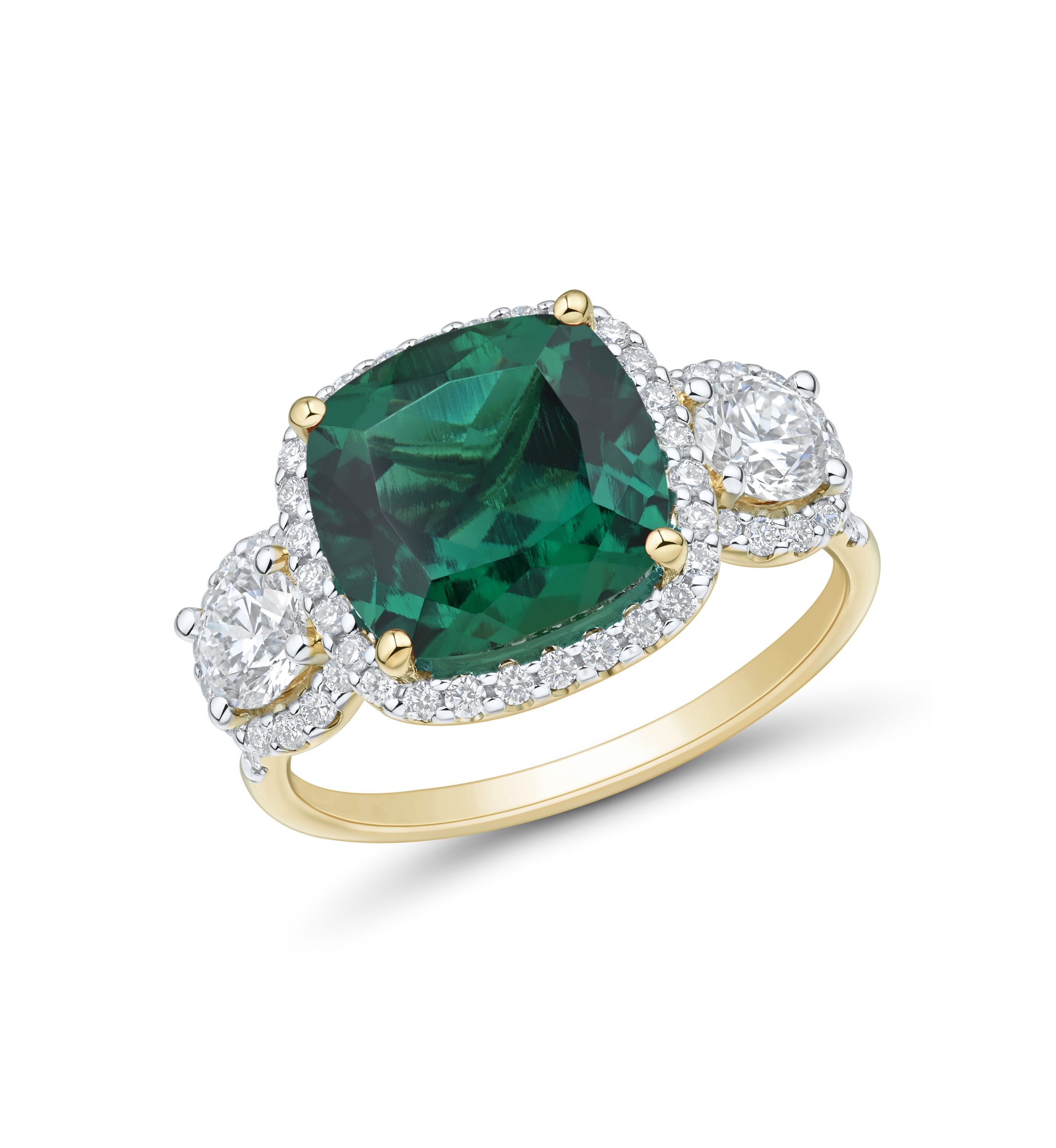 Lab Grown Emerald and Lab Grown White Sapphire Ring in 10K Yellow Gold