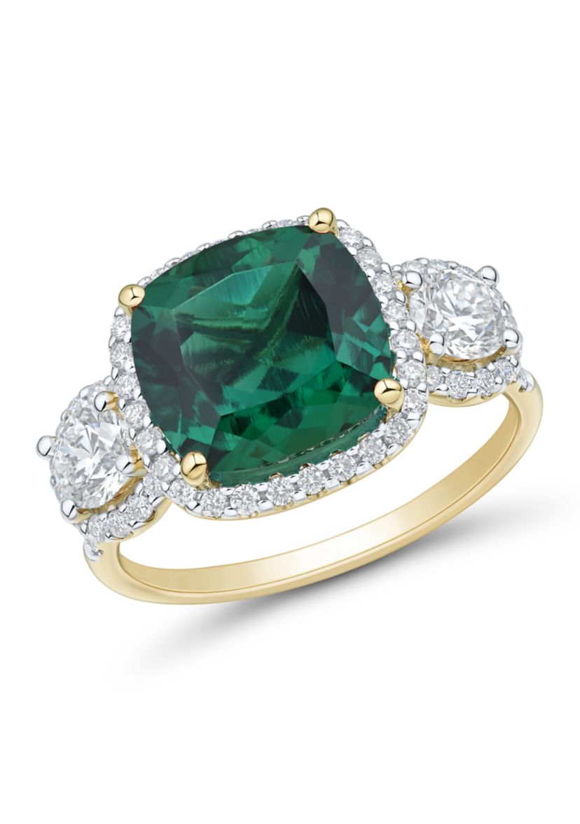 Lab Grown Emerald and Lab Grown White Sapphire Ring in 10K Yellow Gold