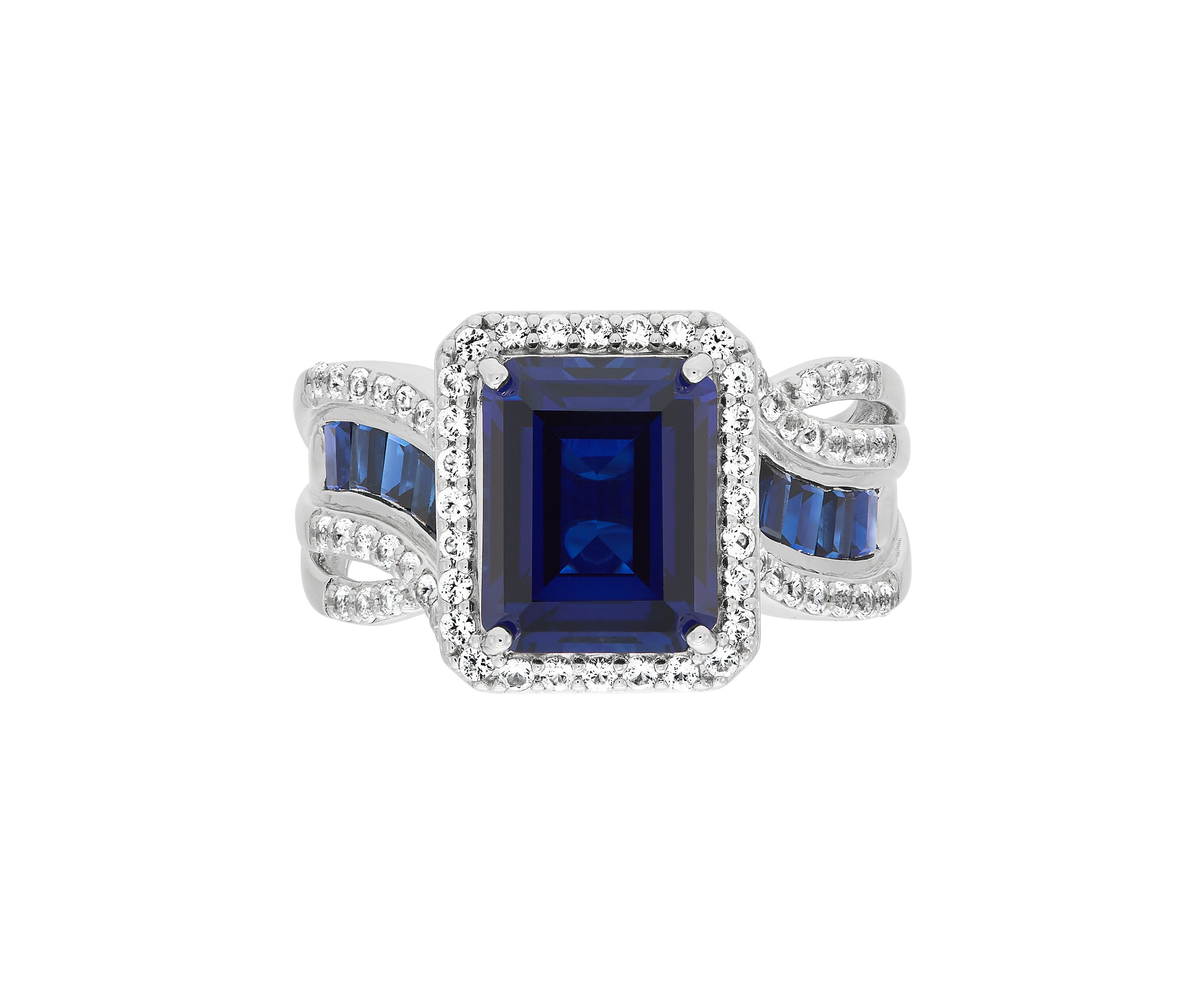 Lab Grown Sapphire and Lab Grown White Sapphire Ring in Sterling Silver