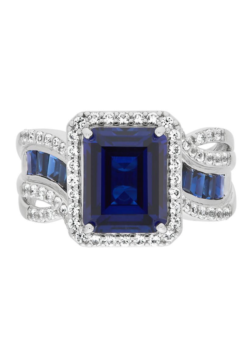 Lab Grown Sapphire and Lab Grown White Sapphire Ring in Sterling Silver