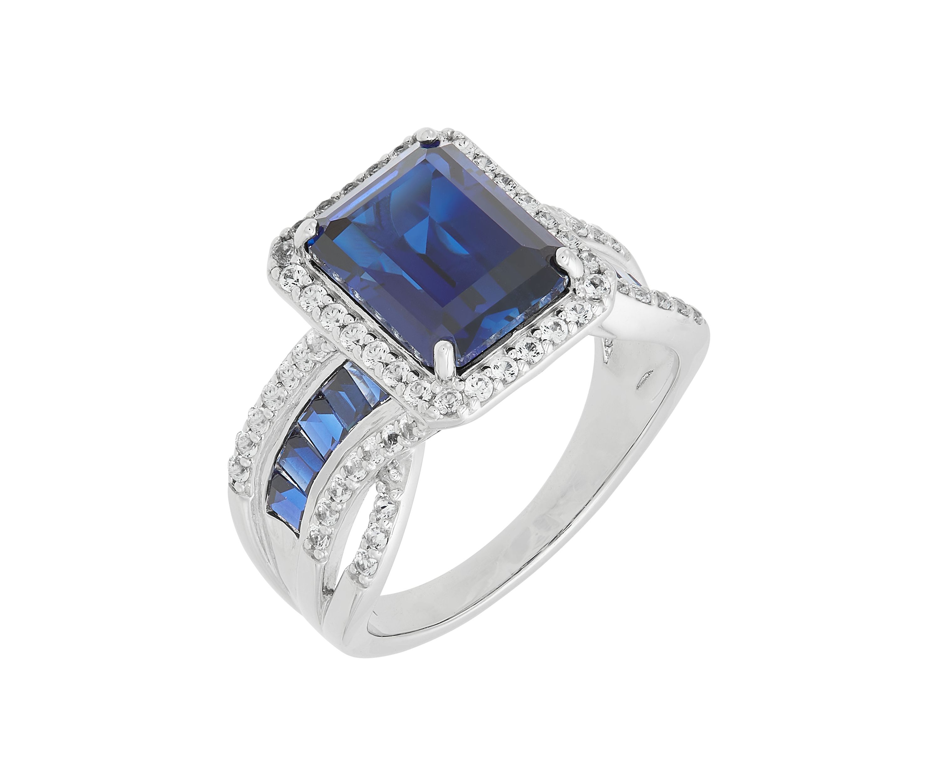 Lab Grown Sapphire and Lab Grown White Sapphire Ring in Sterling Silver