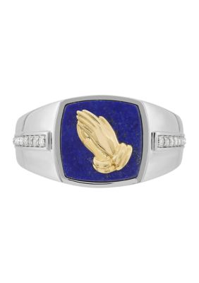 Belk & Co Men's 1/10 ct. t.w. Diamond and Lapis Lazuli Ring in 10K Yellow and White Gold