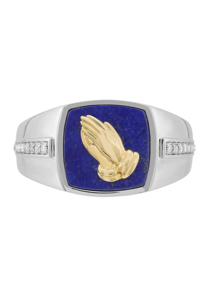 1/10 ct. t.w. Diamond and Lapis Lazuli Ring in 10K Yellow and White Gold