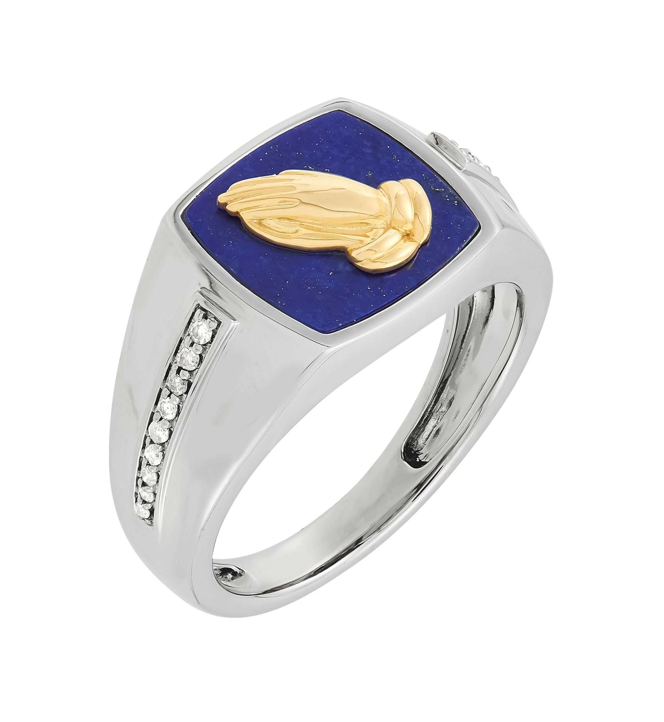 1/10 ct. t.w. Diamond and Lapis Lazuli Ring in 10K Yellow and White Gold