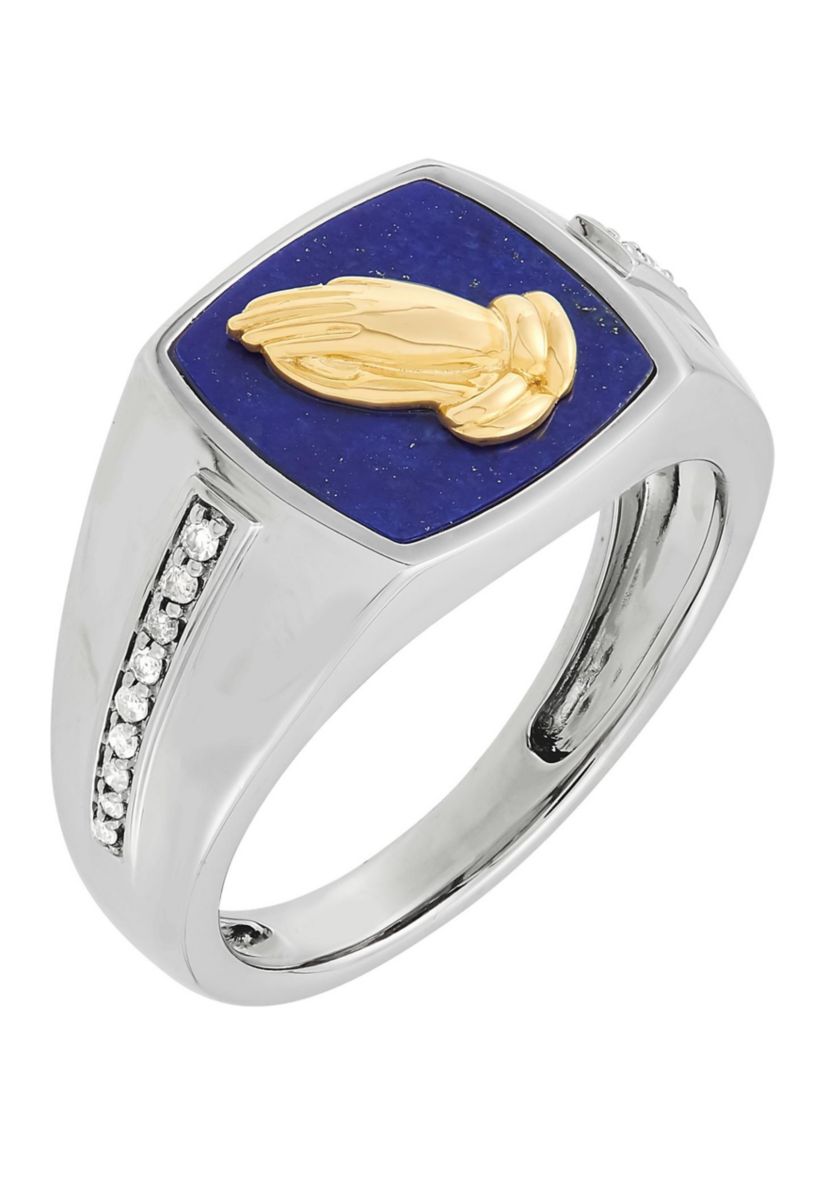 1/10 ct. t.w. Diamond and Lapis Lazuli Ring in 10K Yellow and White Gold