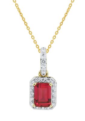 Belk & Co 1/4 ct. t.w. Lab Created Ruby and Lab Created Diamond Pendant Necklace with 18"" Cable Chain in 10K Yellow Gold -  5400453CA4111H3LDAG0