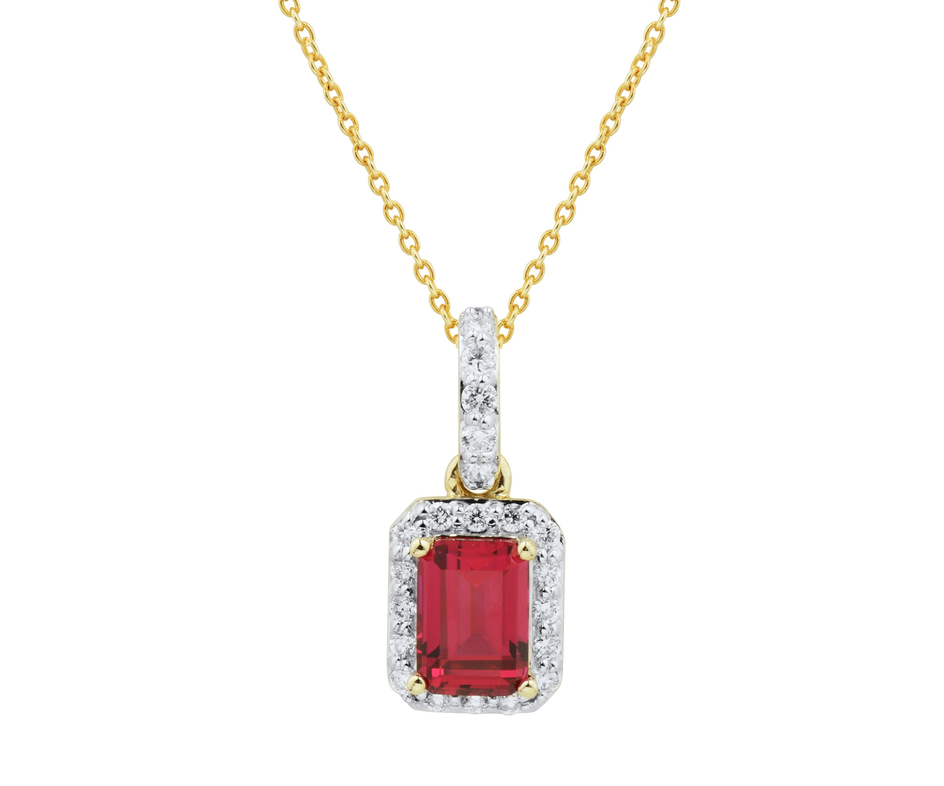 1/4 ct. t.w. Lab Created Ruby and Lab Created Diamond Pendant Necklace with 18" Cable Chain in 10K Yellow Gold