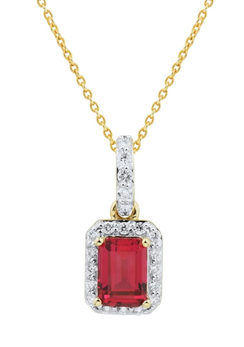 1/4 ct. t.w. Lab Created Ruby and Lab Created Diamond Pendant Necklace with 18" Cable Chain in 10K Yellow Gold
