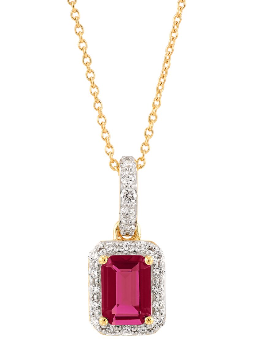 1/4 ct. t.w. Lab Grown Diamond and Lab Grown Ruby Pendant with 18" Cable Chain in 10K Yellow Gold