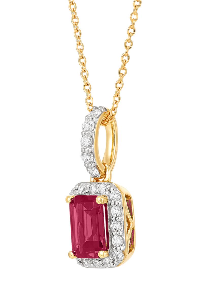 1/4 ct. t.w. Lab Grown Diamond and Lab Grown Ruby Pendant with 18" Cable Chain in 10K Yellow Gold