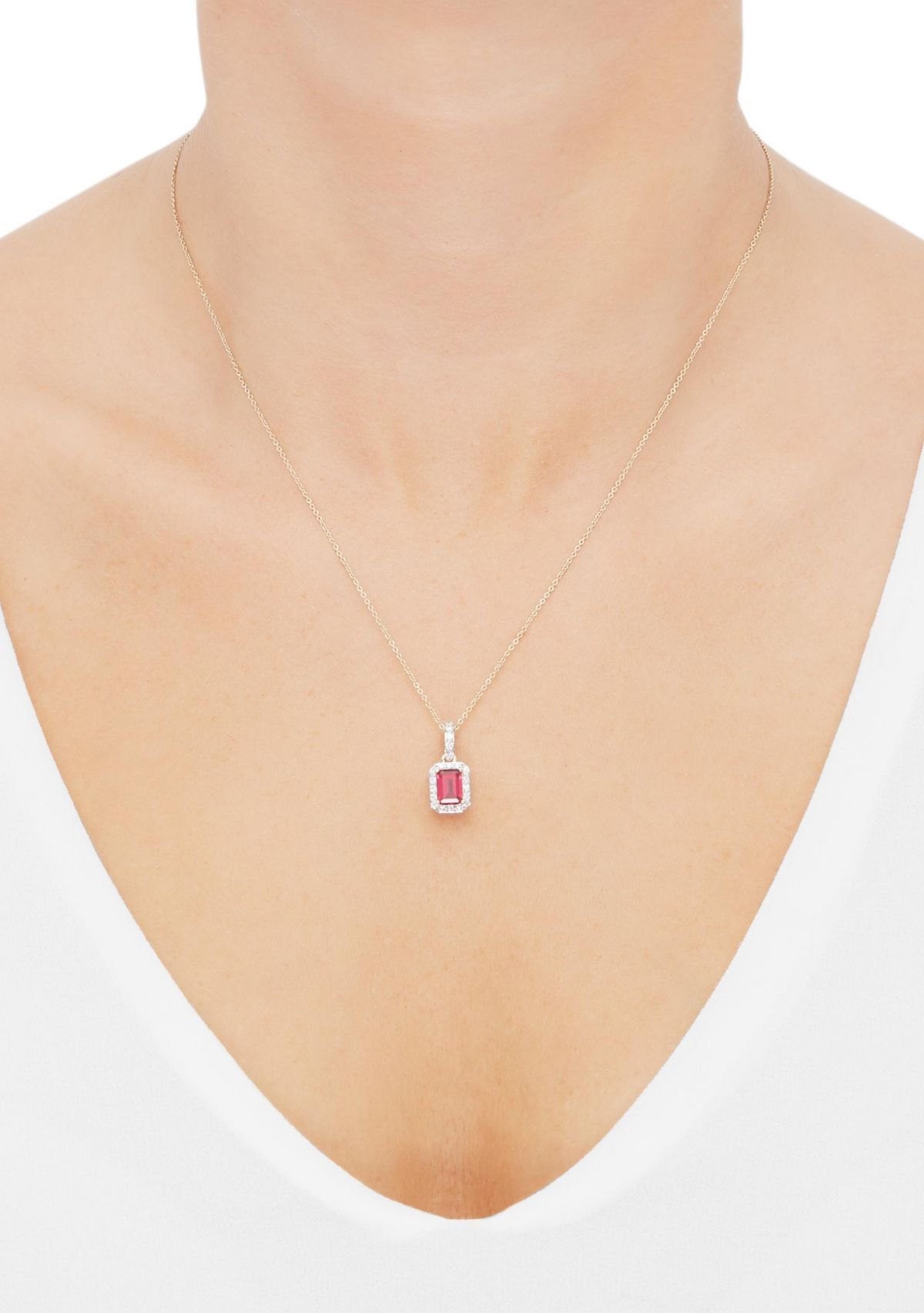 1/4 ct. t.w. Lab Grown Diamond and Lab Grown Ruby Pendant with 18" Cable Chain in 10K Yellow Gold