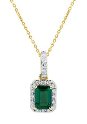 Belk & Co 1/4 ct. t.w. Lab Created Emerald and Lab Created Diamond Pendant Necklace with 18"" Cable Chain in 10K Yellow Gold -  5400453CA4111H5LDAG0