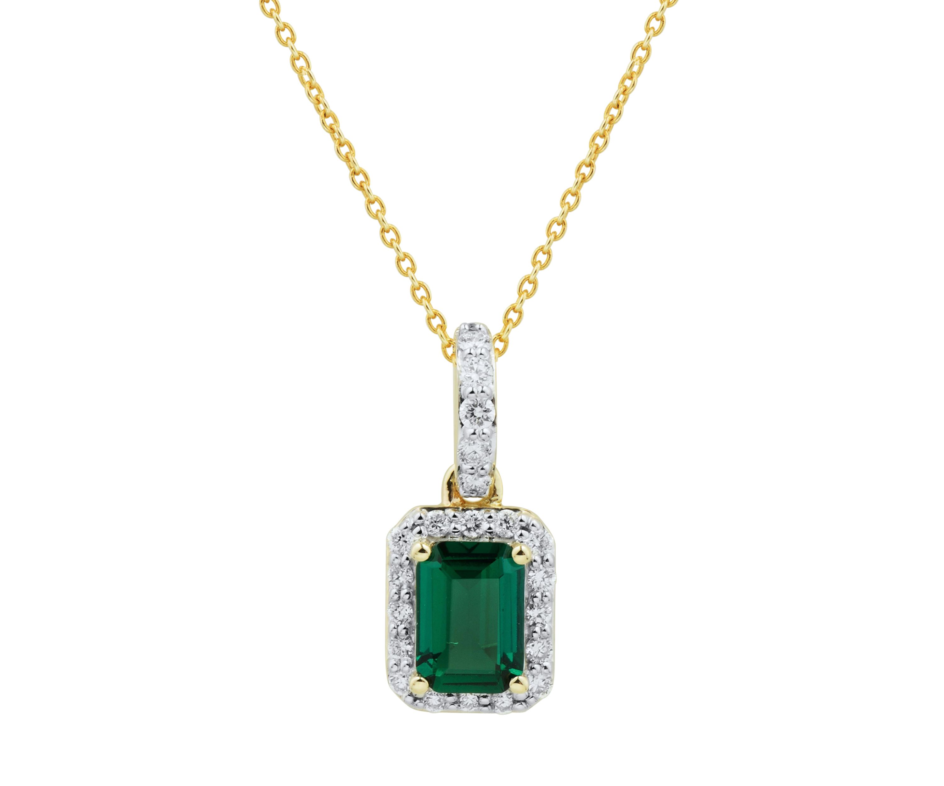 1/4 ct. t.w. Lab Created Emerald and Lab Created Diamond Pendant Necklace with 18" Cable Chain in 10K Yellow Gold