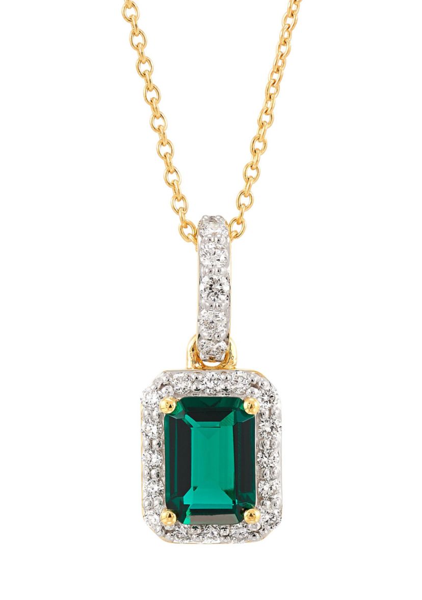 1/4 ct. t.w. Lab Grown Diamond and Emerald Pendant with 18" Cable Chain in 10K Yellow Gold