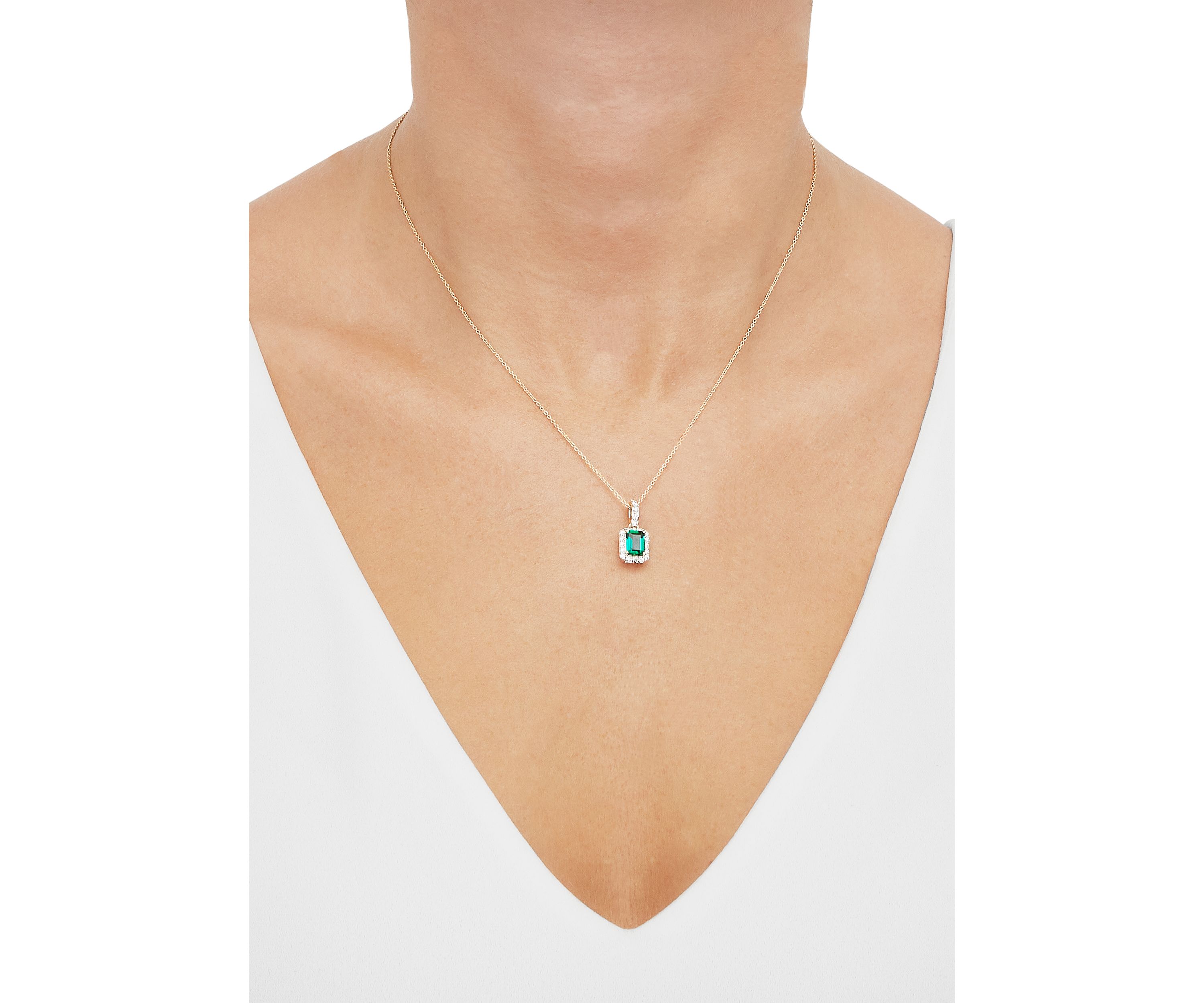 1/4 ct. t.w. Lab Grown Diamond and Emerald Pendant with 18" Cable Chain in 10K Yellow Gold