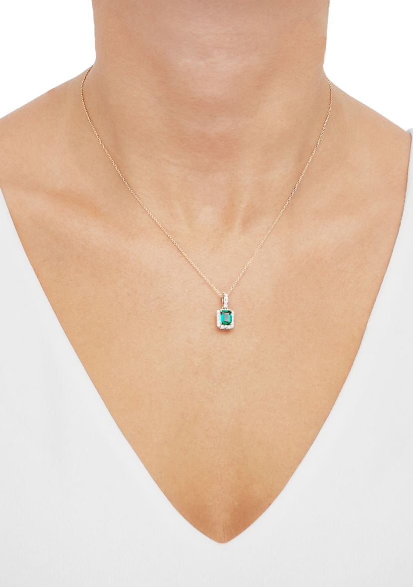1/4 ct. t.w. Lab Grown Diamond and Emerald Pendant with 18" Cable Chain in 10K Yellow Gold