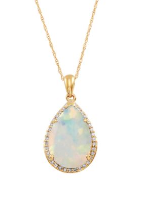 Belk & Co 1 Ct. T.w. Created Opal Pendant Necklace With 1/8 Ct. T.w. Diamond In 10K Yellow Gold