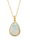 1 ct. t.w. Created Opal Pendant Necklace with 1/8 ct. t.w. Diamond in 10K Yellow Gold