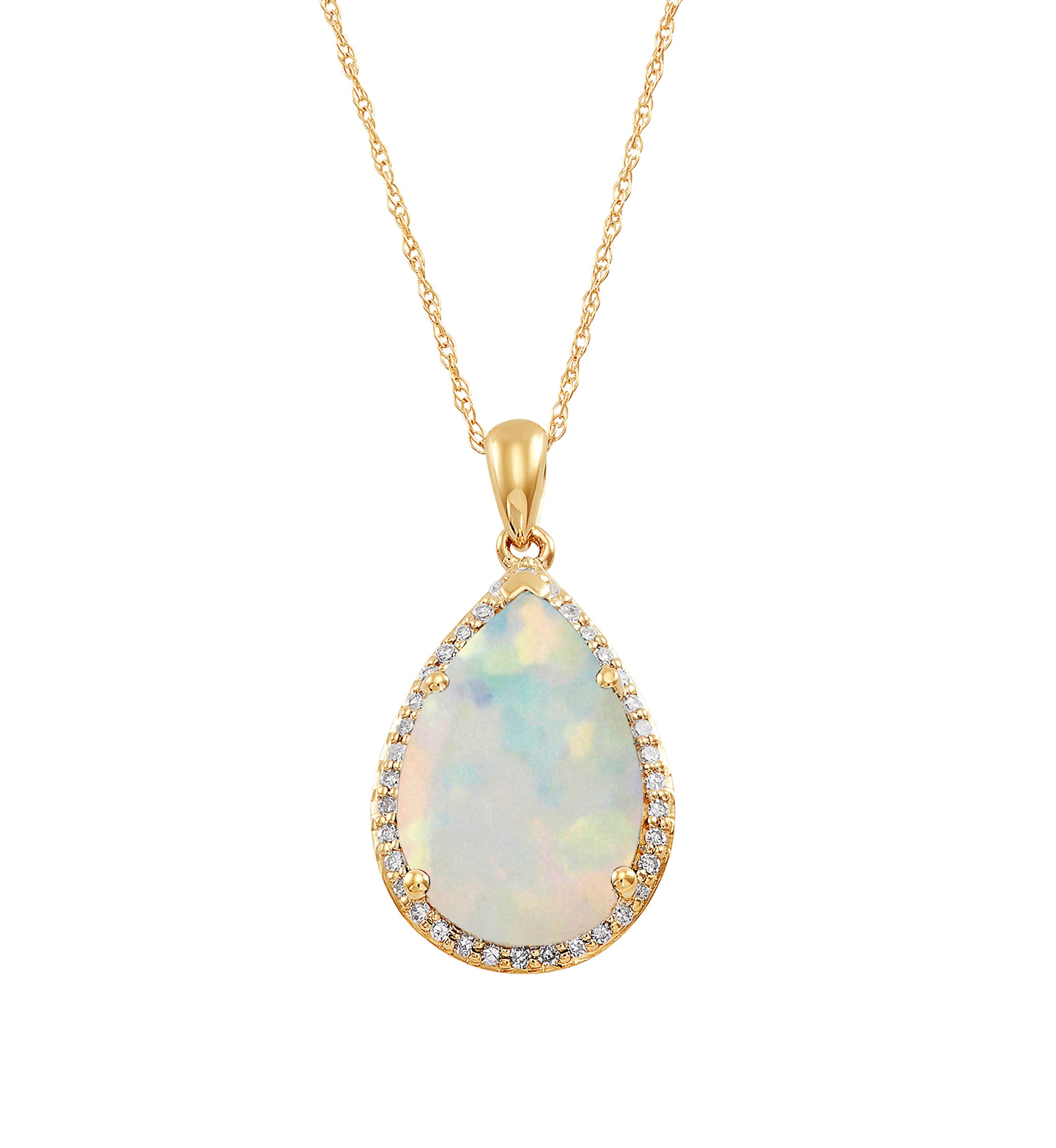 1 ct. t.w. Created Opal Pendant Necklace with 1/8 ct. t.w. Diamond in 10K Yellow Gold