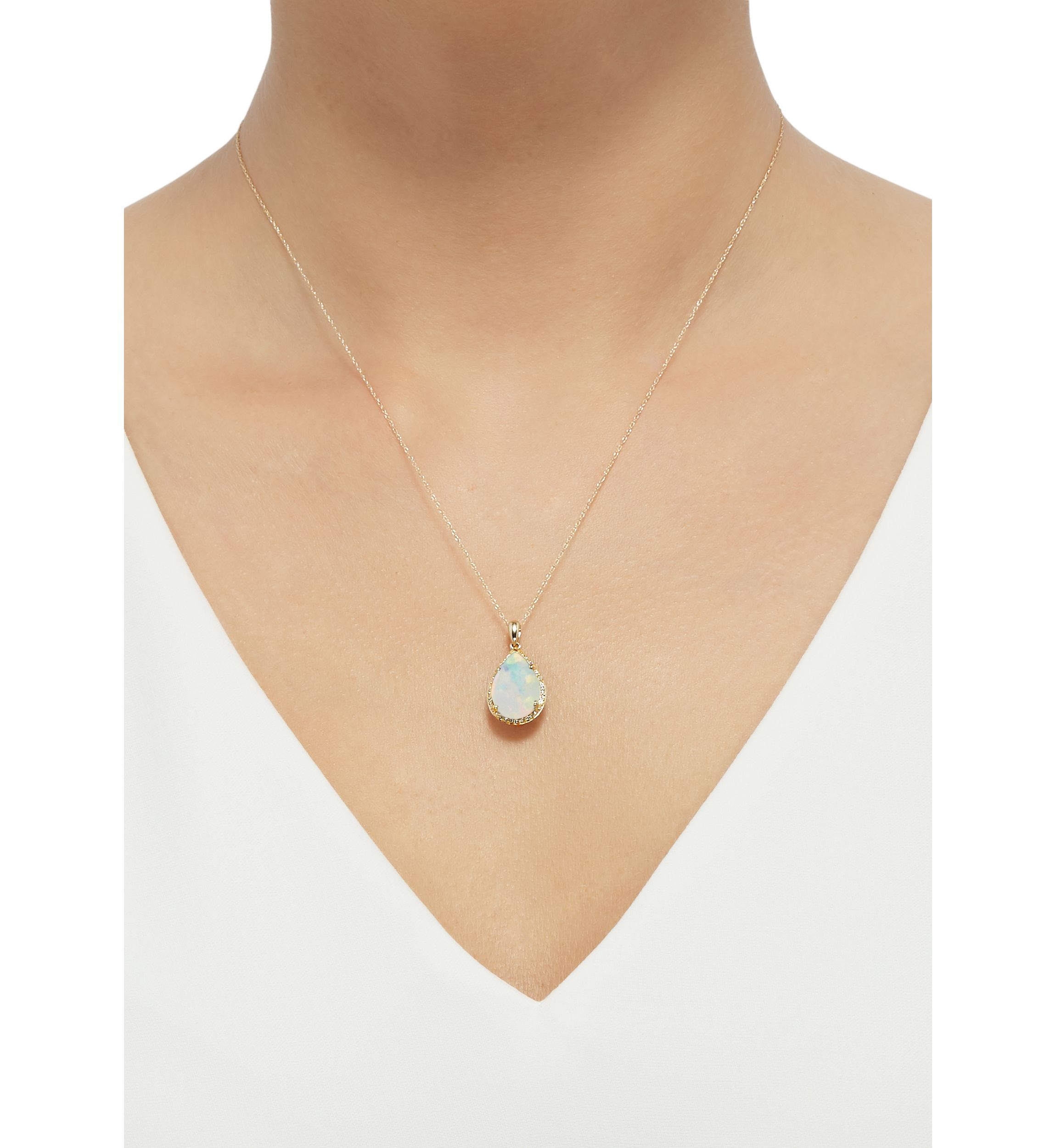 1 ct. t.w. Created Opal Pendant Necklace with 1/8 ct. t.w. Diamond in 10K Yellow Gold