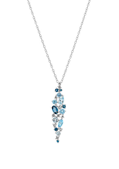 Sterling SIlver Multi Blue and White Topaz Pendant Necklace 