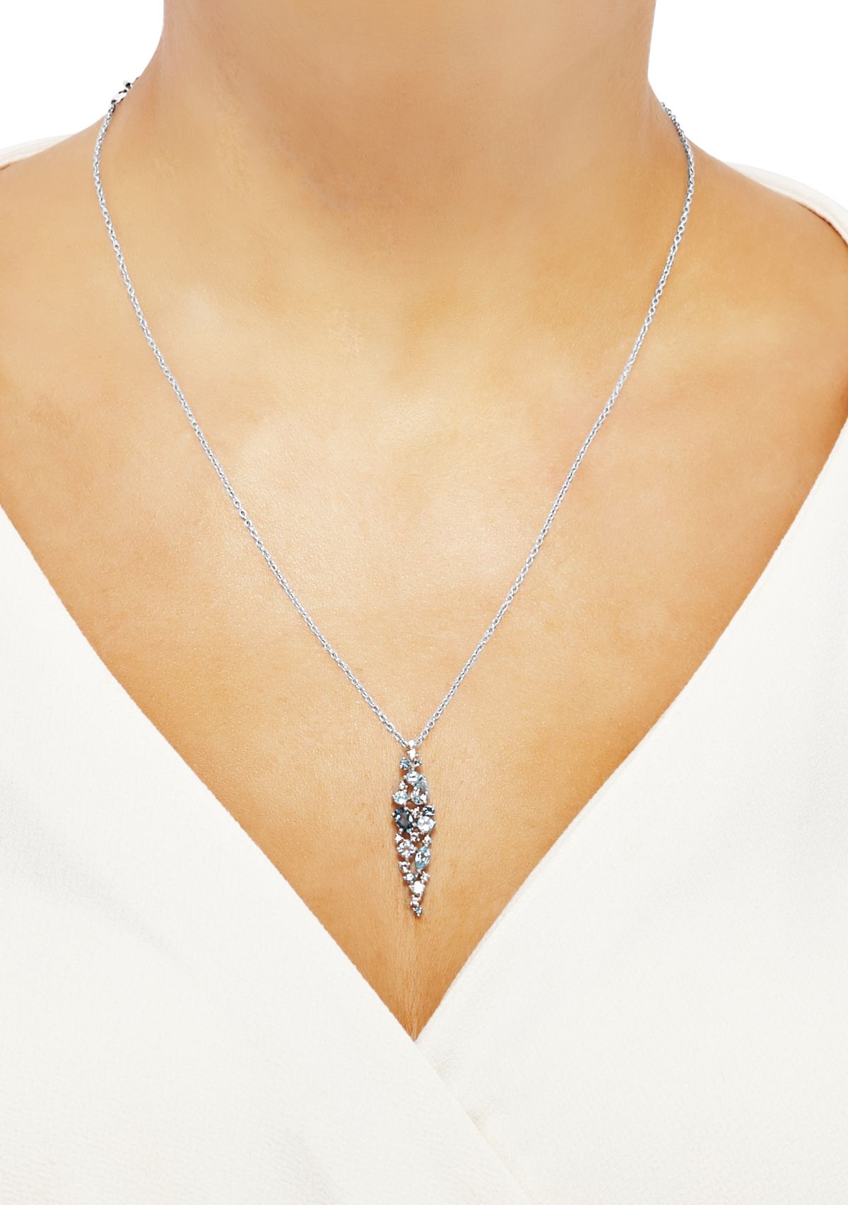 Sterling SIlver Multi Blue and White Topaz Pendant Necklace 
