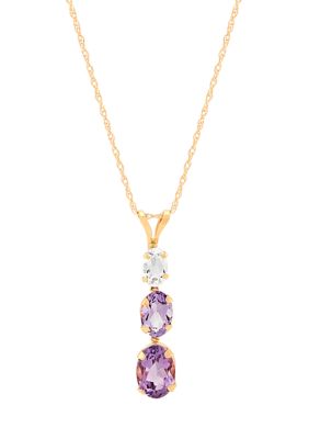 Belk & Co Amethyst, Pink Amethyst, and White Topaz Pendant with 18" Rope Chain Necklace in 10K Yellow Gold