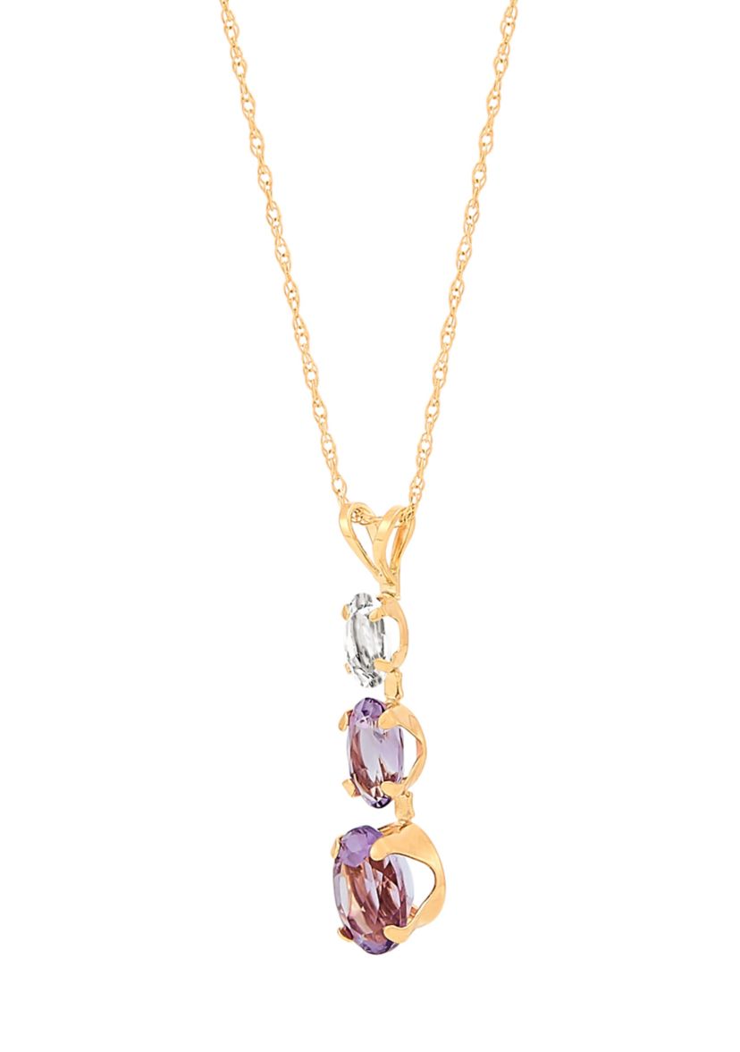 Amethyst, Pink Amethyst, and White Topaz Pendant with 18" Rope Chain Necklace in 10K Yellow Gold