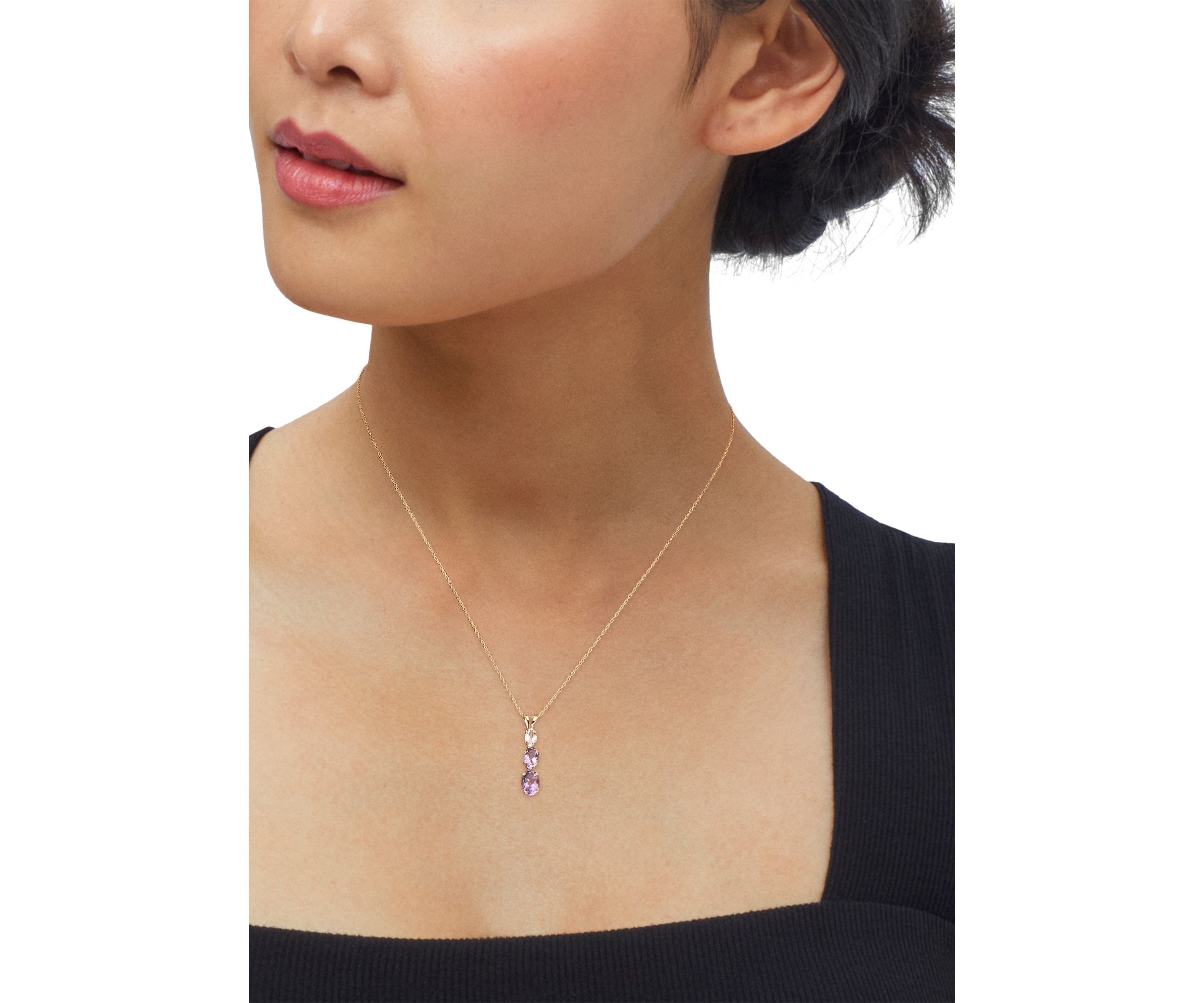 Amethyst, Pink Amethyst, and White Topaz Pendant with 18" Rope Chain Necklace in 10K Yellow Gold