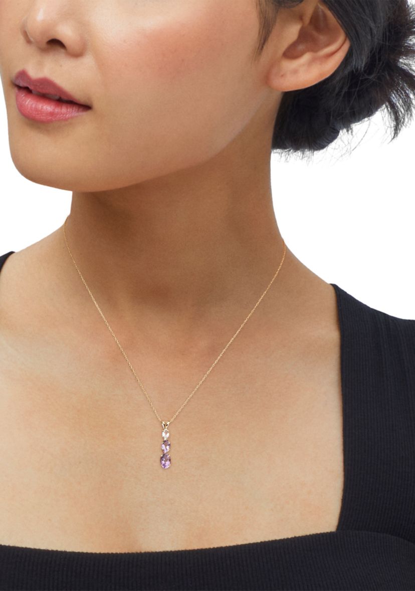 Amethyst, Pink Amethyst, and White Topaz Pendant with 18" Rope Chain Necklace in 10K Yellow Gold