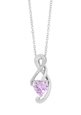 Belk & Co 1/10 ct. t.w. Diamond and Created Pink Sapphire Heart Pendant Necklace with 18" Cable Chain in Sterling Silver, 18 in