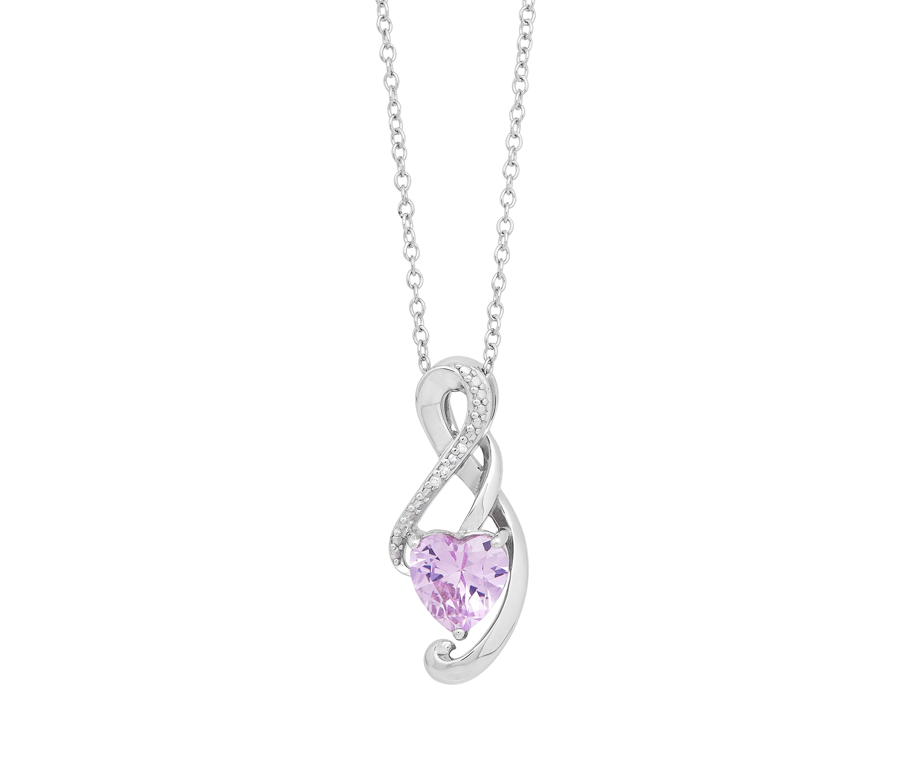 1/10 ct. t.w. Diamond and Created Pink Sapphire Heart Pendant Necklace with 18" Cable Chain in Sterling Silver