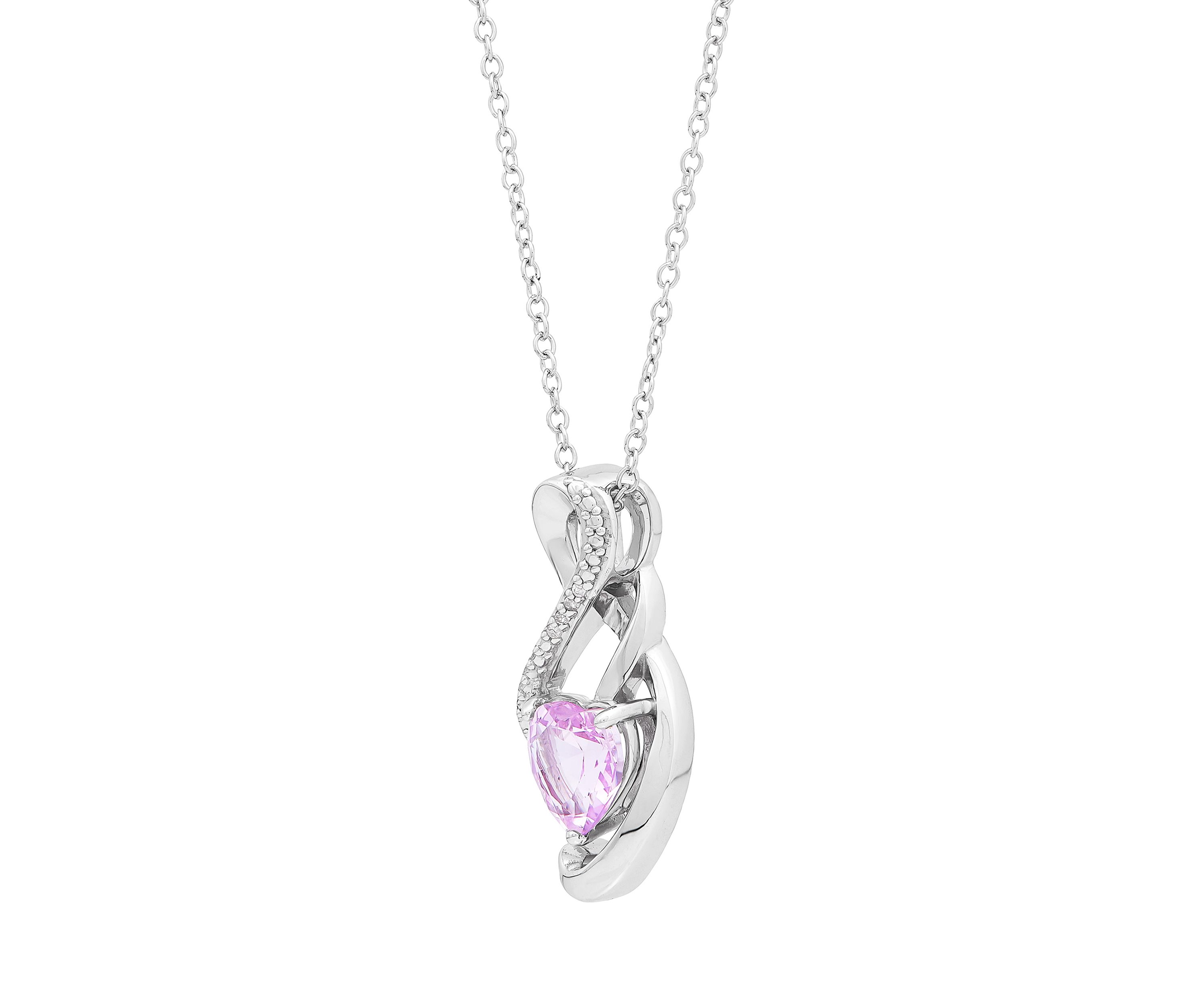 1/10 ct. t.w. Diamond and Created Pink Sapphire Heart Pendant Necklace with 18" Cable Chain in Sterling Silver