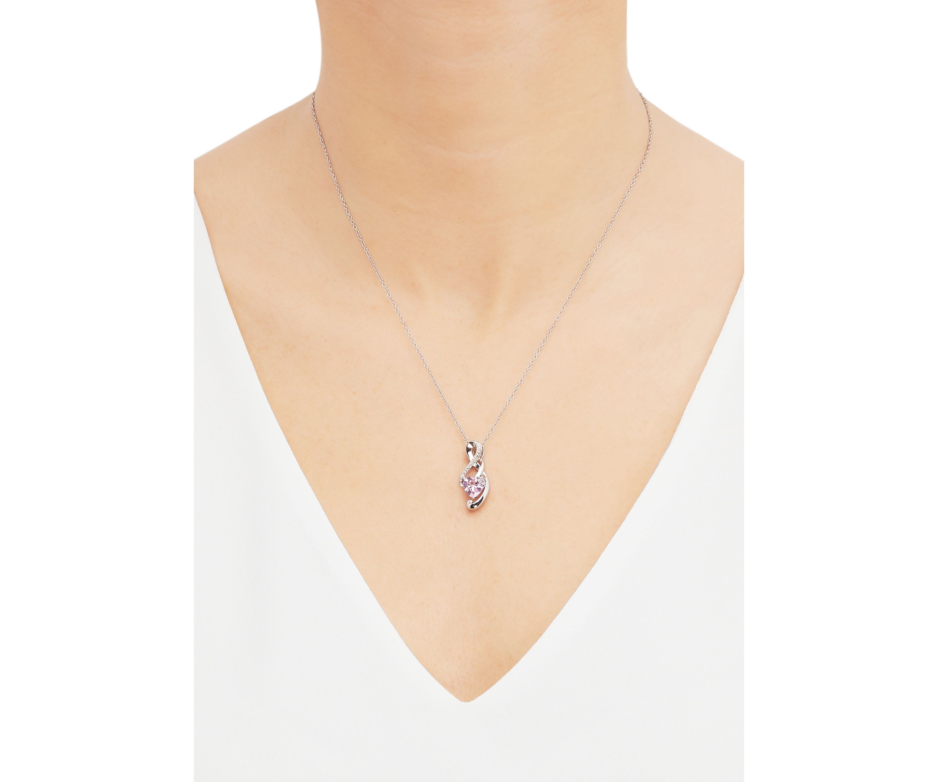 1/10 ct. t.w. Diamond and Created Pink Sapphire Heart Pendant Necklace with 18" Cable Chain in Sterling Silver